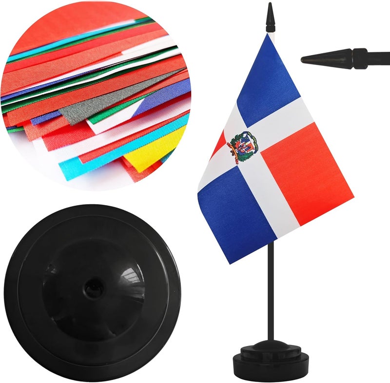 Yamiuo 2 Pack Dominica Desk Flag Set, Dominican Desktop Small Miniature Table Office Flag with 12" Black Pole and Black Base, Offices, Classroom, Home, Festival Decoration (Dominica) - Image 3